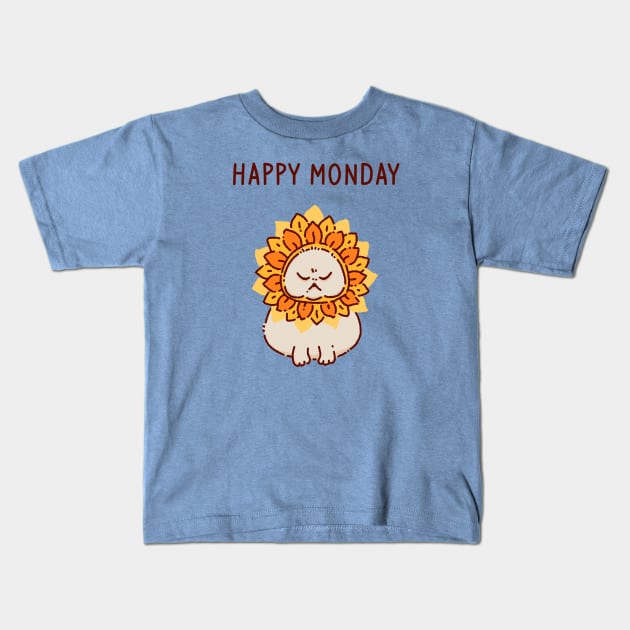 An angry cat dressed in a flower costume Kids T-Shirt by Tinyarts
